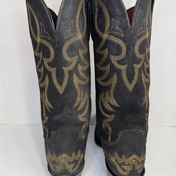 Lucchese Black Distressed Leather Pointed Toe Cowboy Boots Sz 71/2. - Picture 4 of 10